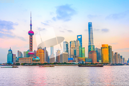 Image of Shanghai metropolis skyline at sunset