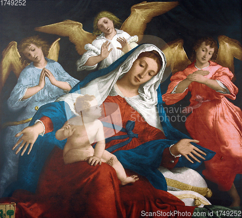 Image of Blessed Virgin Mary with baby Jesus and angels