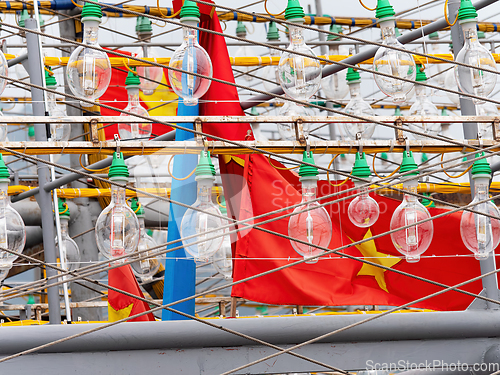 Image of Light bulbs used for night fishing in Thanh Hoa, Vietnam.