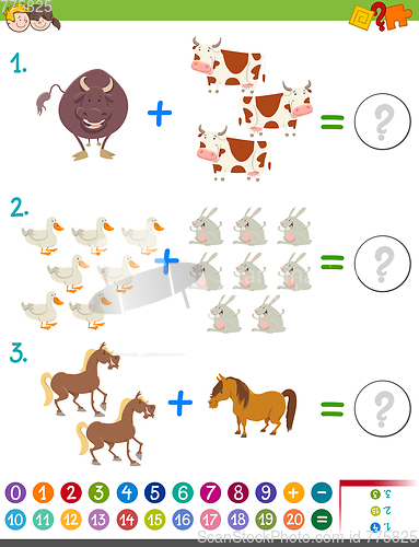 Image of addition maths activity with animals