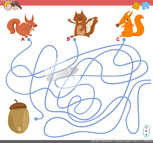 Image of maze game with squirrel characters