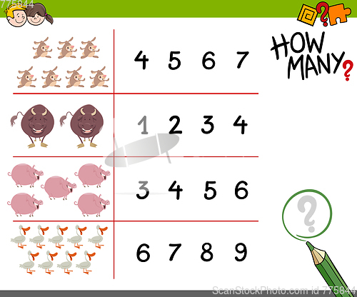 Image of counting game with farm animals