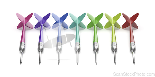 Image of Row with different colored darts