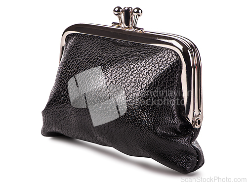 Image of Black leather purse isolated