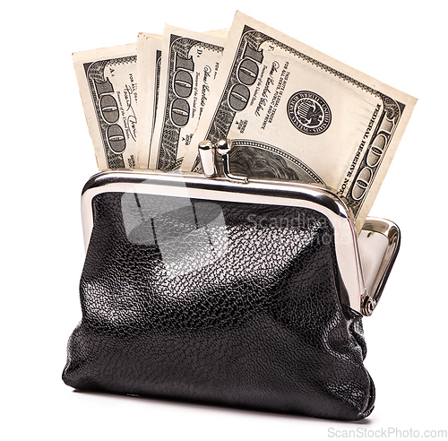 Image of Black purse and  dollars