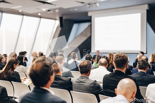 Image of Round table discussion at business conference meeting event.. Audience at the conference hall. Business and entrepreneurship symposium.