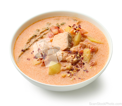 Image of bowl of salmon and tomato soup