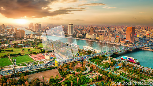 Image of Cairo aerial View and Nile River