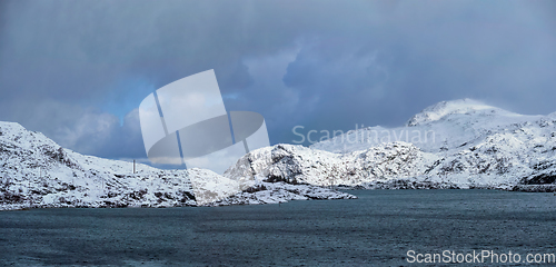 Image of Panorama of norwegian fjord, Lofoten islands, Norway