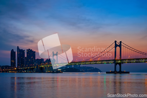 Image of Gwangan Bridge on sunrise. Busan, South Korea