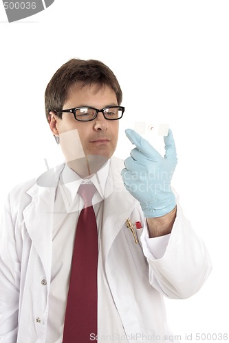 Image of Researcher studying a microscope slide