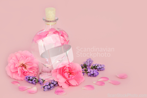 Image of Rose and Lavender Flower Perfume in Heart Shaped Bottle