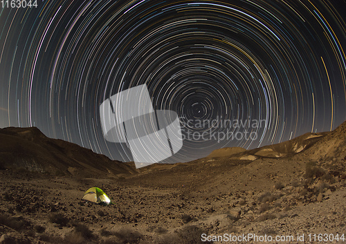 Image of Startrails and tent in Negev desert
