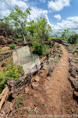 Image of path in walled village tribes Konso, Ethiopia