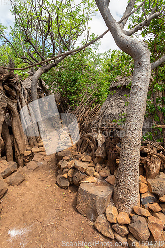 Image of path in walled village tribes Konso, Ethiopia