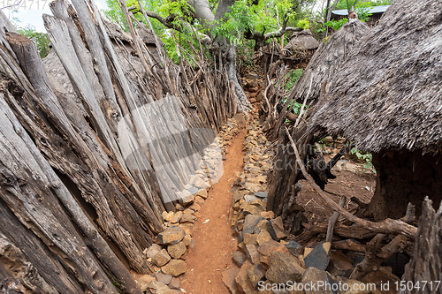 Image of path in walled village tribes Konso, Ethiopia