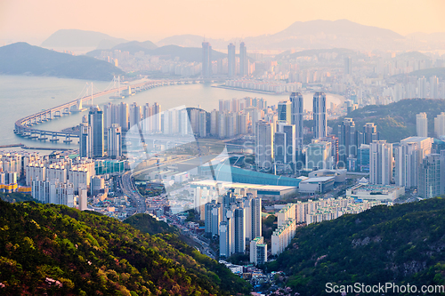 Image of Busan cityscape Gwangan Bridge on sunset