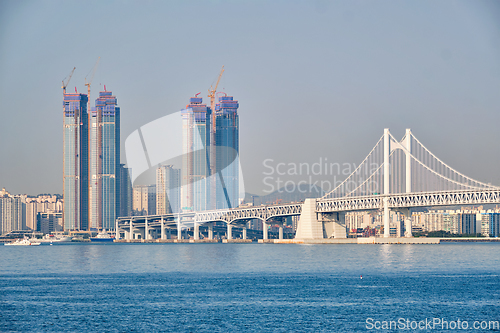 Image of Gwangan Bridge and skyscrapers in Busan, South Korea