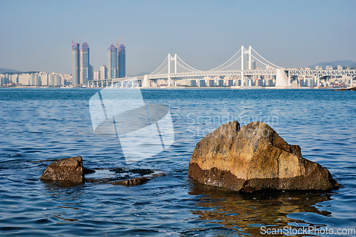 Image of Gwangan Bridge and skyscrapers in Busan, South Korea