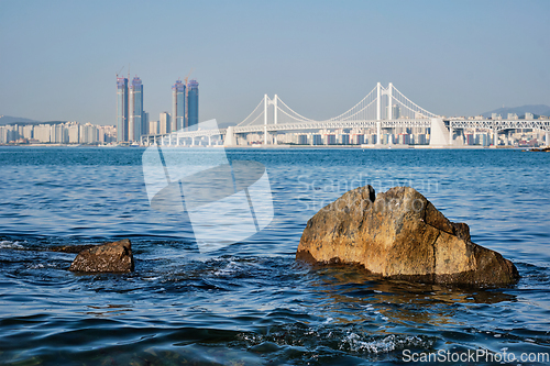 Image of Gwangan Bridge and skyscrapers in Busan, South Korea