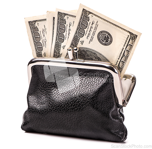 Image of Black purse and  dollars