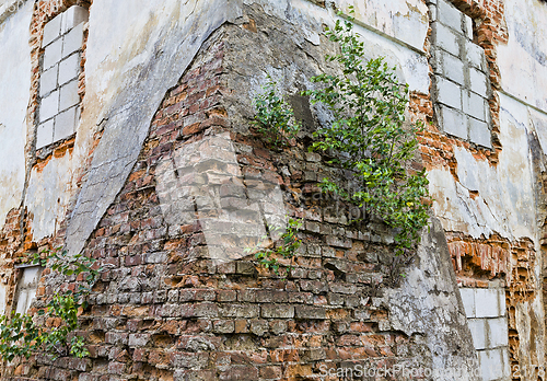 Image of destroyed old brick wall