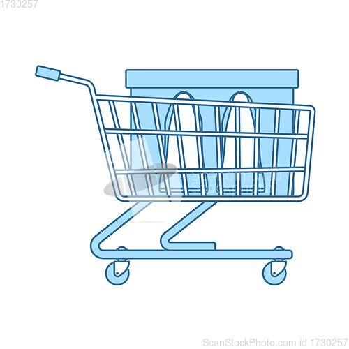 Image of Shopping Cart With Shoes In Box Icon