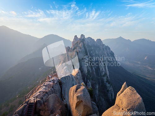 Image of View from Ulsanbawi rock peak on sunset. Seoraksan National Park, South Corea