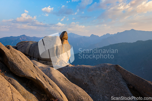 Image of View from Ulsanbawi rock peak on sunset. Seoraksan National Park, South Corea