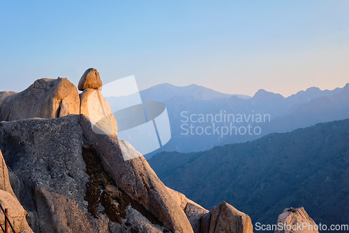 Image of View from Ulsanbawi rock peak on sunset. Seoraksan National Park, South Corea