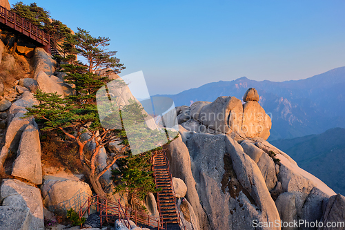 Image of View from Ulsanbawi rock peak on sunset. Seoraksan National Park, South Corea