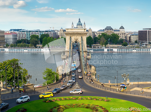 Image of Chain bridge in Budapest at summer