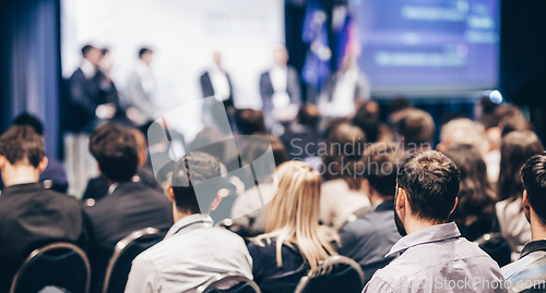 Image of Round table discussion at business conference meeting event.. Audience at the conference hall. Business and entrepreneurship symposium.