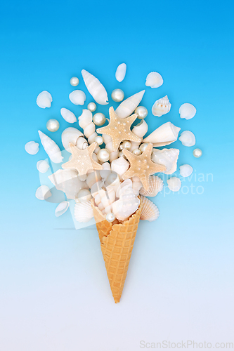 Image of Whimsical Surreal Sea Shell and Pearl Ice Cream Cone 