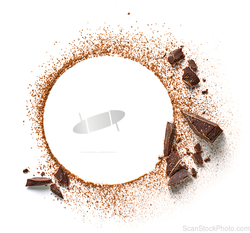 Image of composition of cocoa and chocolate pieces