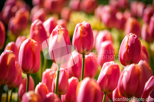 Image of Blooming tulips flowerbed in Keukenhof flower garden, Netherlands