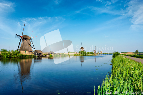 Image of Windmills at Kinderdijk in Holland. Netherlands