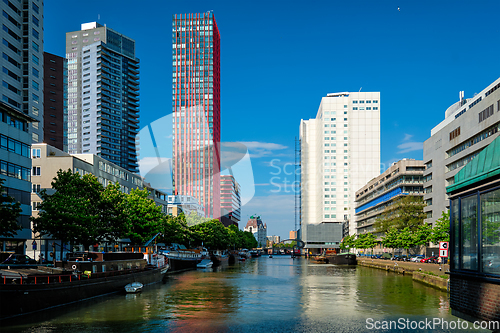 Image of View of Rotterdam cityscape with modern architecture skyscrapers