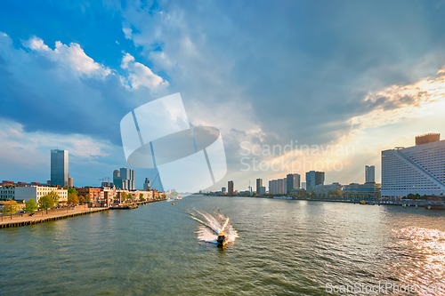 Image of Rotterdam cityscape view over Nieuwe Maas river, Netherlands