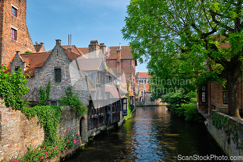 Image of Canal with old houses in Bruge, Beligum