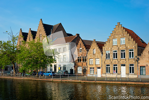 Image of Canal and old houses. Bruges Brugge , Belgium