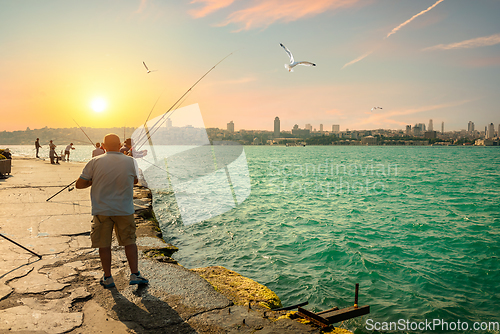 Image of Fishermen fishing in Istanbul