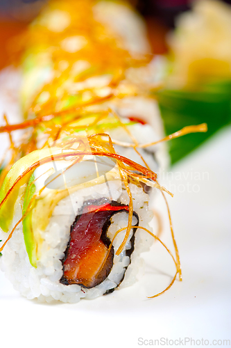 Image of fresh sushi choice combination assortment selection