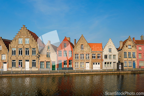 Image of Canal and old houses. Bruges Brugge , Belgium