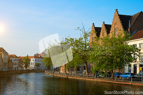 Image of Canal and old houses. Bruges Brugge , Belgium