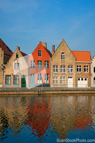 Image of Canal and old houses. Bruges Brugge , Belgium