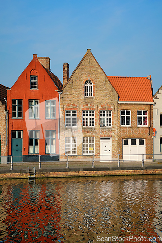 Image of Canal and old houses. Bruges Brugge , Belgium