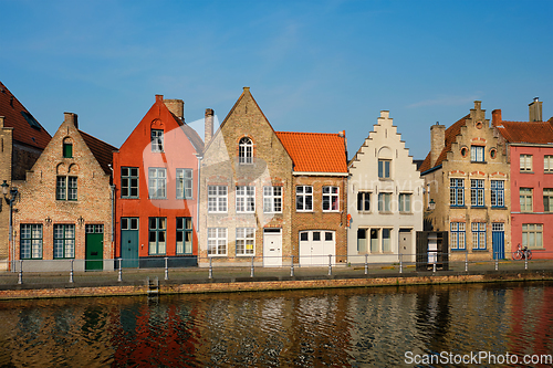 Image of Canal and old houses. Bruges Brugge , Belgium