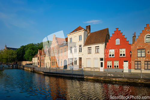 Image of Canal and old houses. Bruges Brugge , Belgium