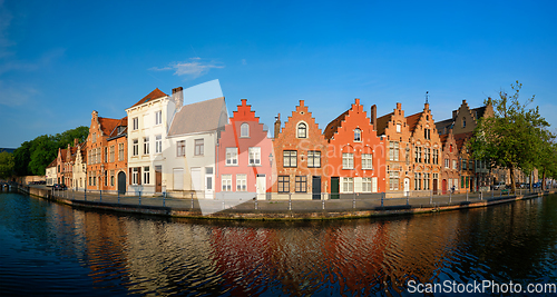 Image of Canal and old houses. Bruges Brugge , Belgium